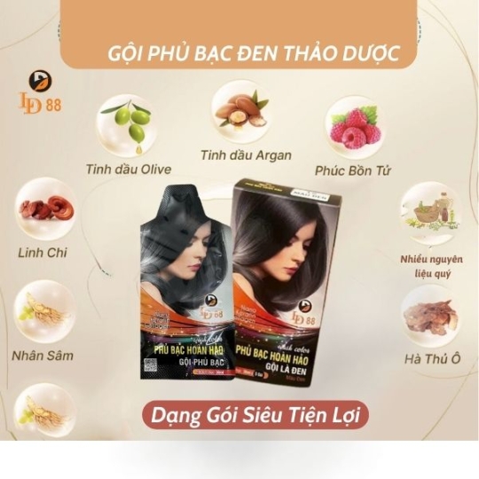 GỘI PHỦ BẠC ĐEN THẢO DƯỢC DẠNG GÓI LD88 ( 1 HỘP 5 GÓI)
